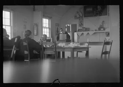 [Untitled photo, possibly related to: Walker Evans, profile, hand up…, West Virginia, 1937