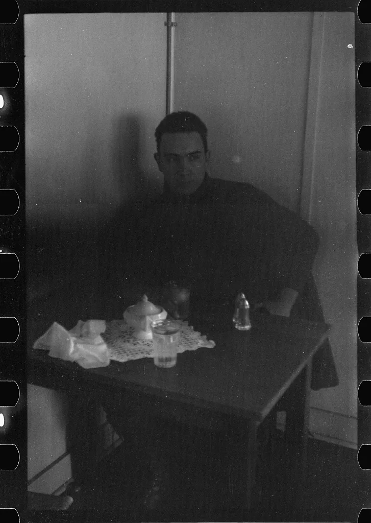 [Untitled photo, possibly related to: Walker Evans, profile, hand up…, West Virginia, 1937