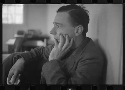Walker Evans, profile, hand up to face, West Virginia, 1937