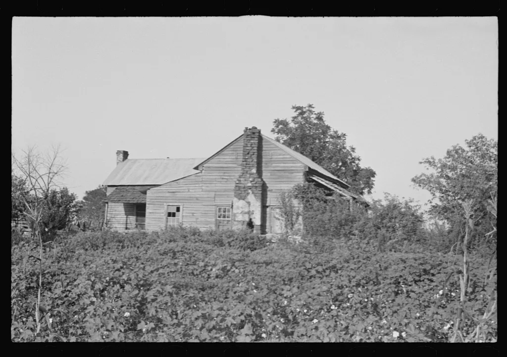 A sharecropper's buildings and fields, Hale County, Alabama, 1936